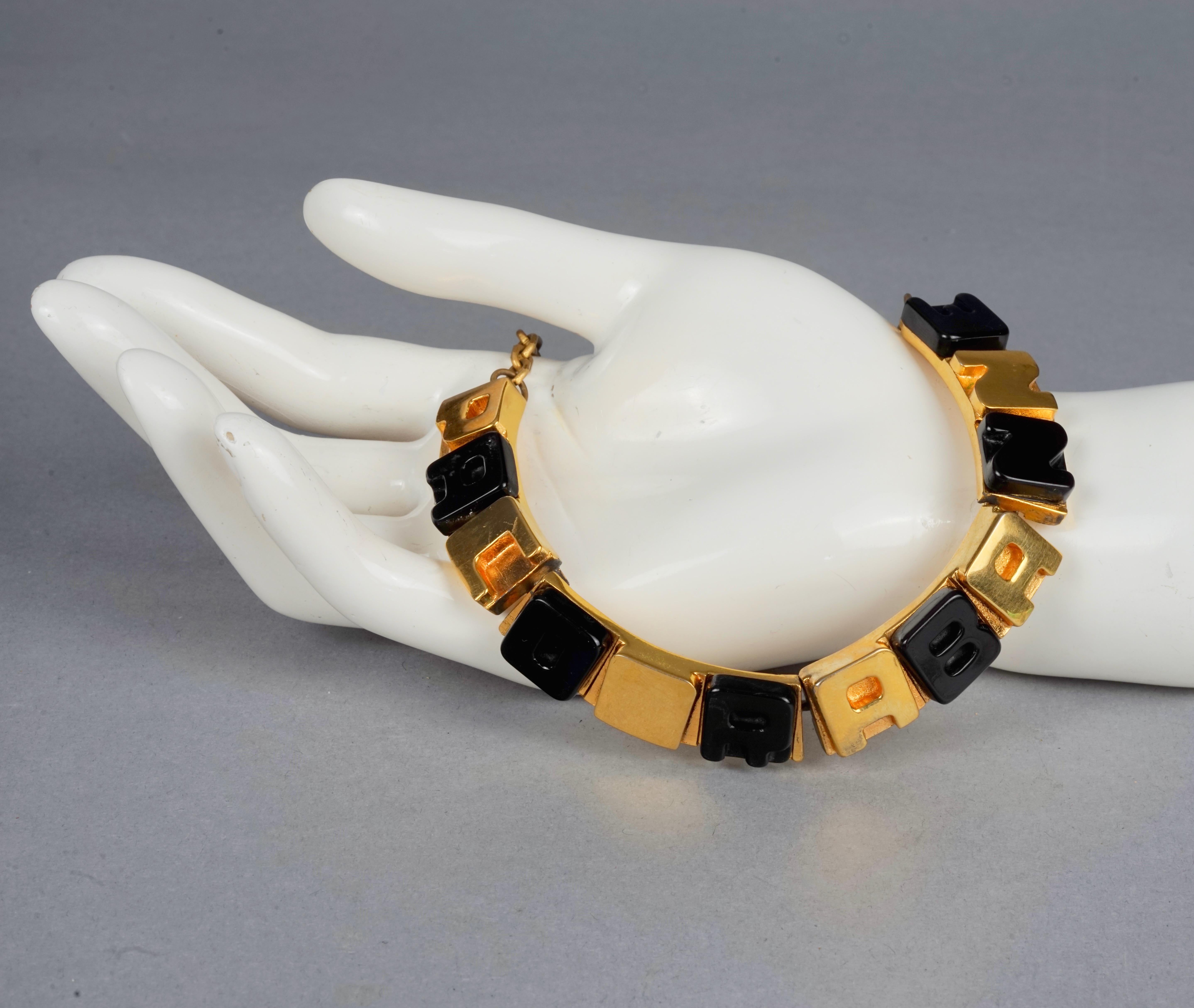 Vintage PACO RABANNE Gold Black Cube Letter Necklace For Sale 6