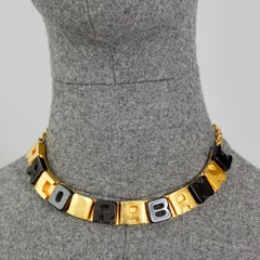 Vintage PACO RABANNE Gold Black Cube Letter Necklace