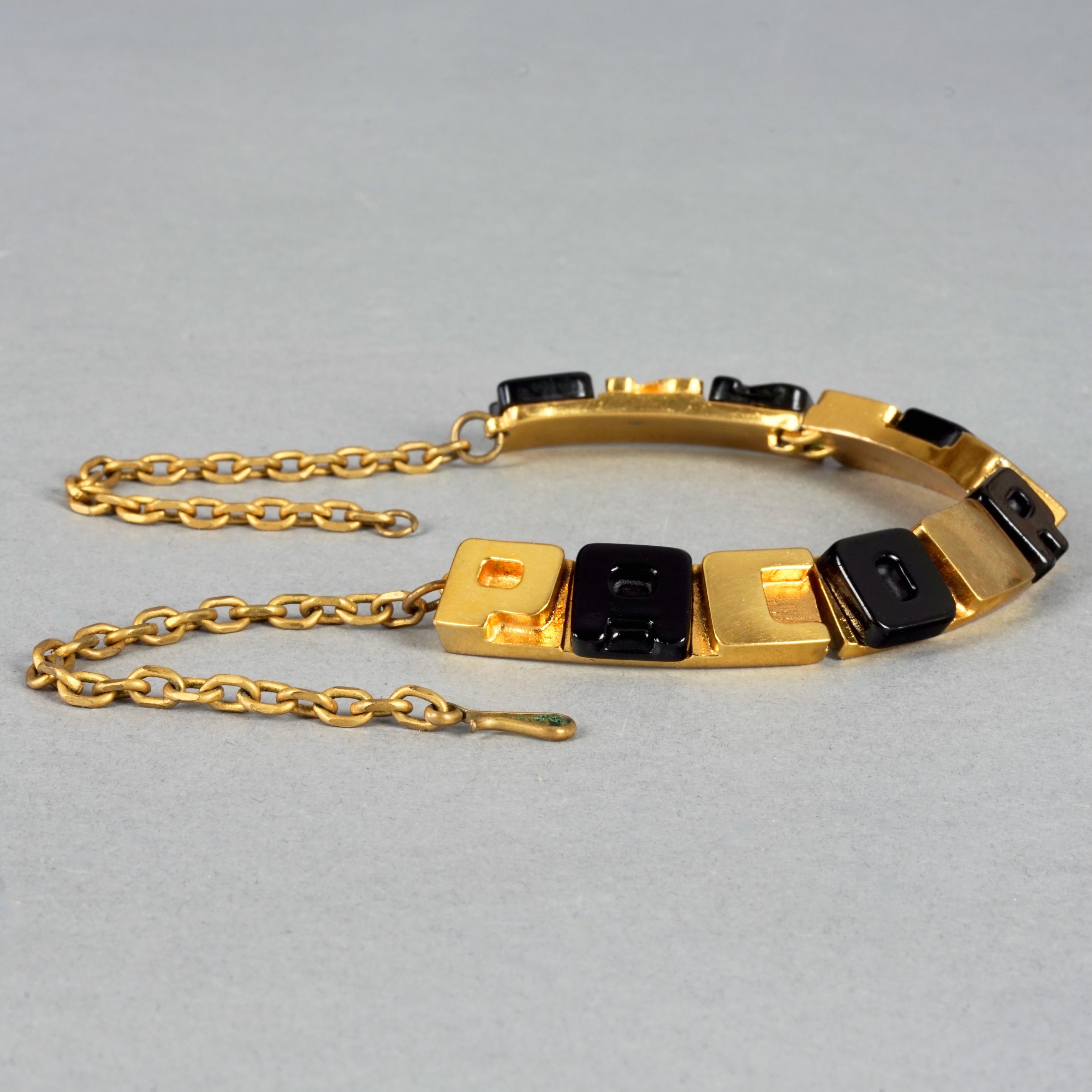 Vintage PACO RABANNE Gold Black Cube Letter Necklace For Sale 1