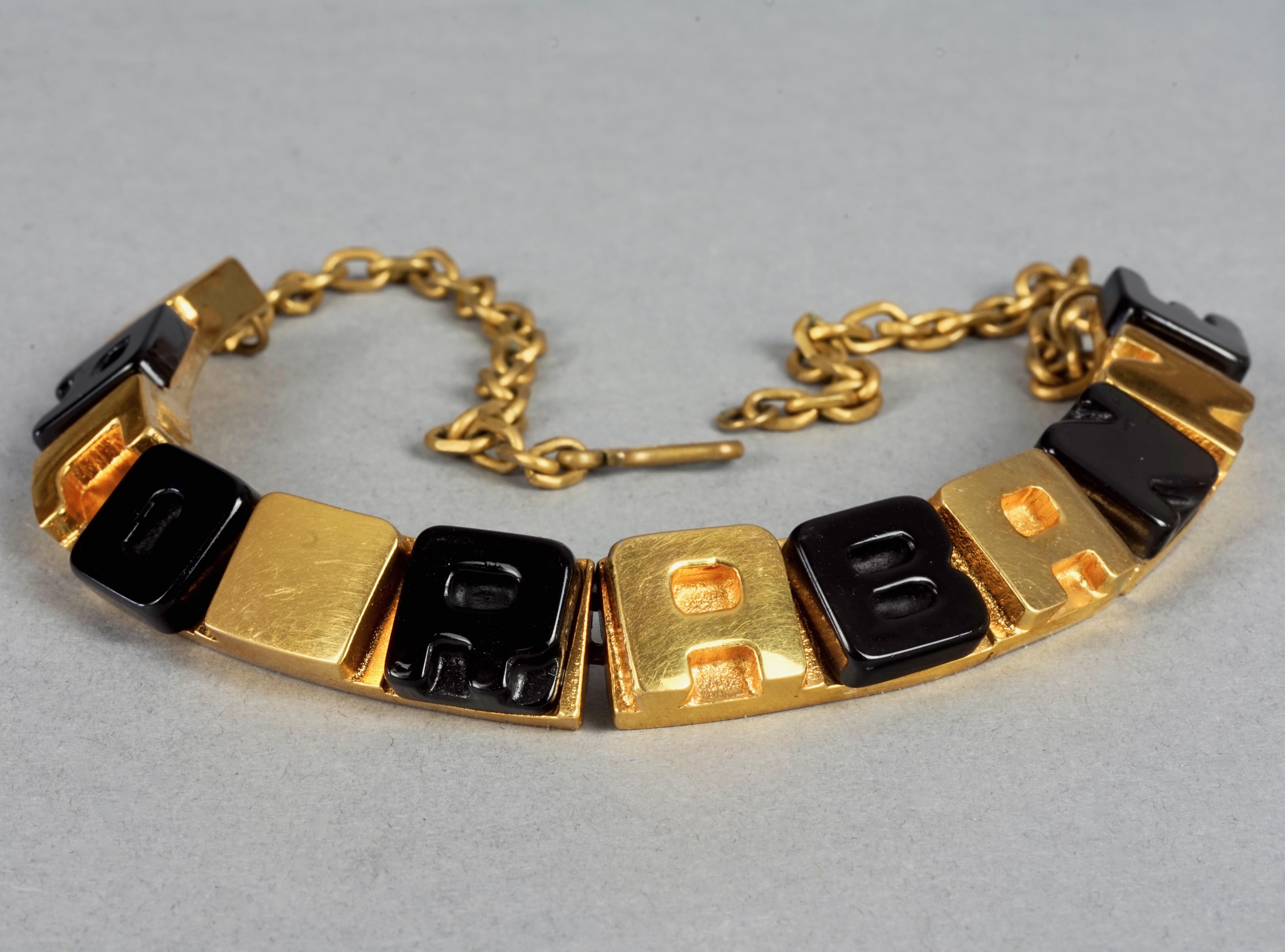 Vintage PACO RABANNE Gold Black Cube Letter Necklace For Sale 2