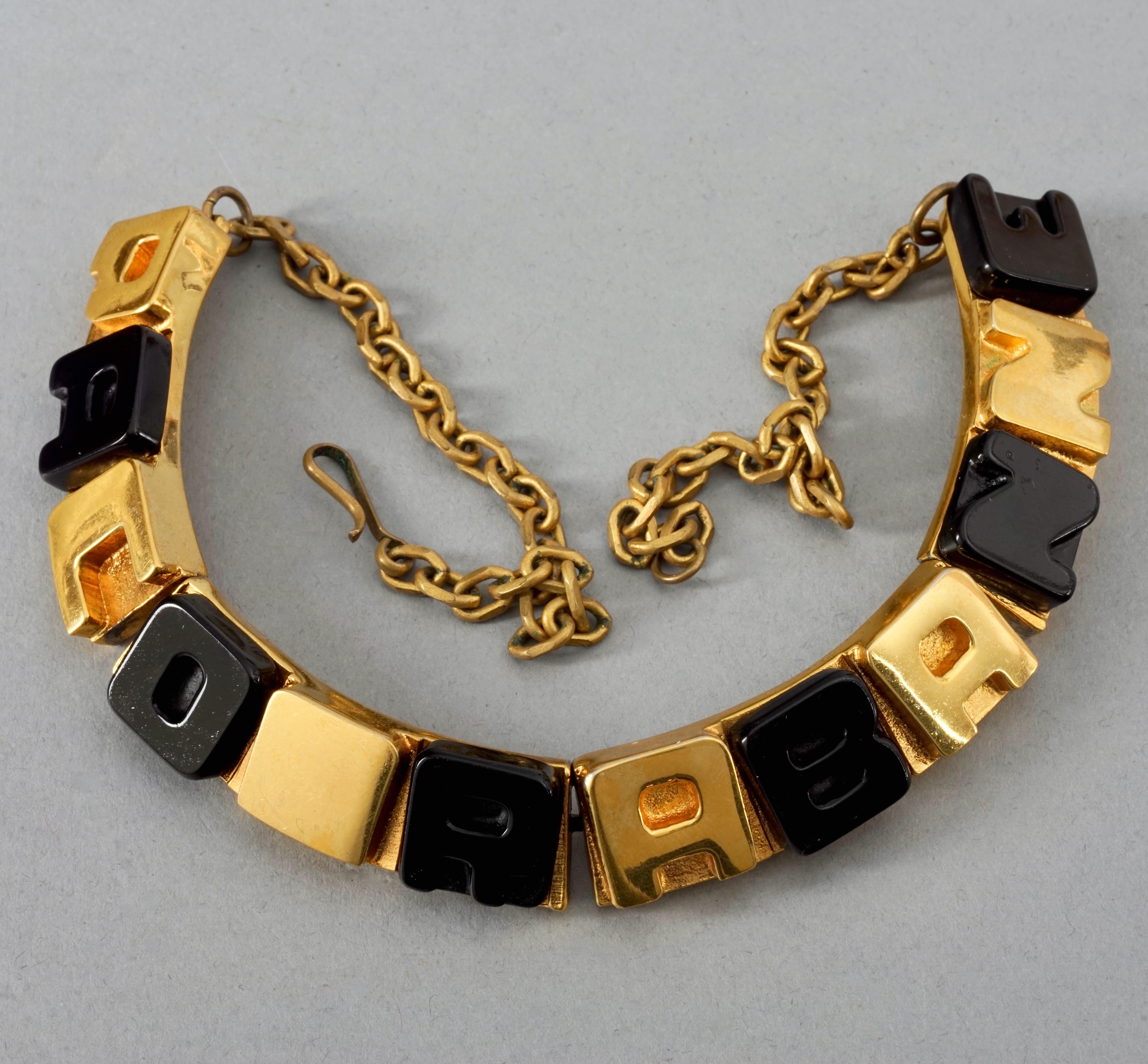 Vintage PACO RABANNE Gold Black Cube Letter Necklace For Sale 3