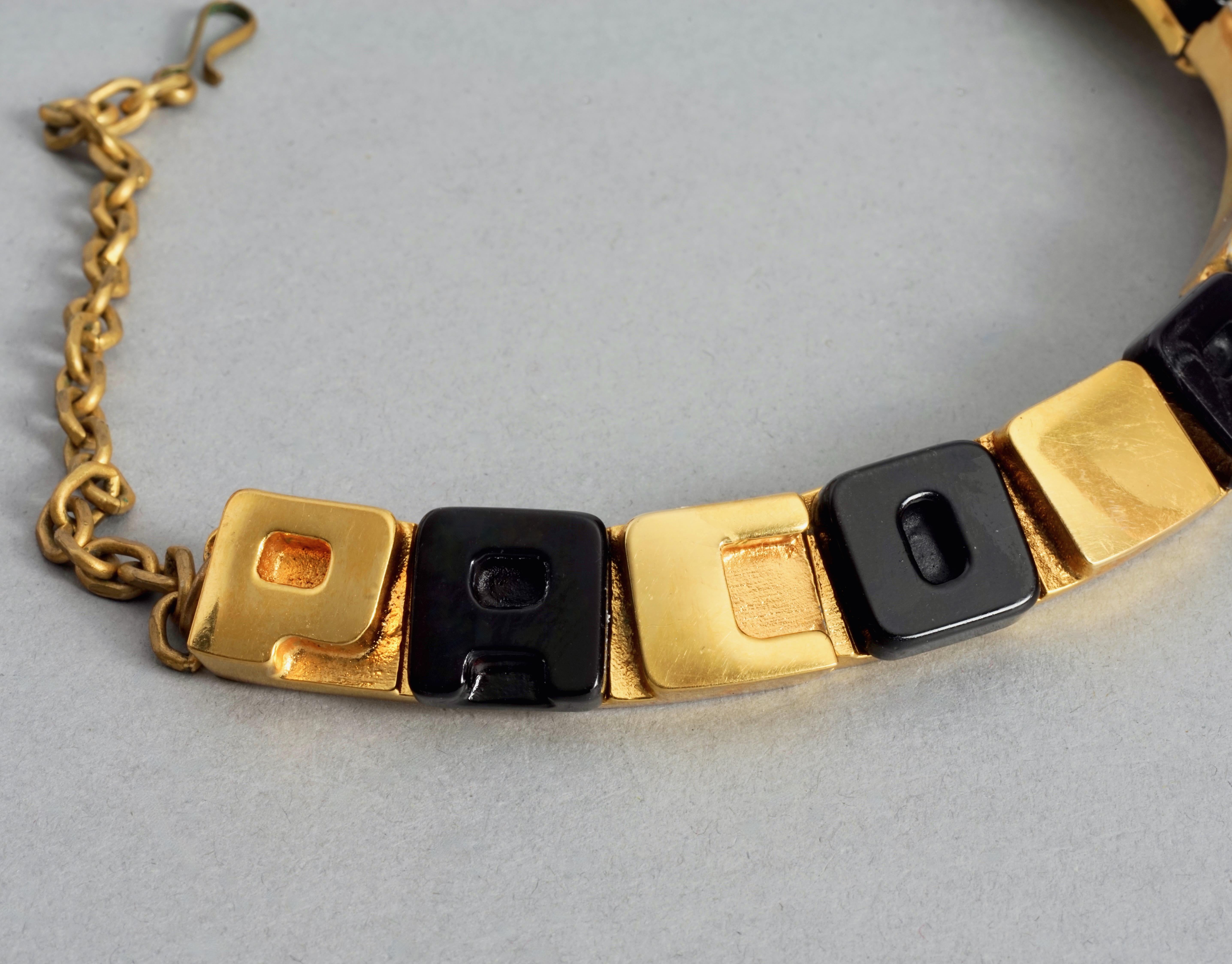 Vintage PACO RABANNE Gold Black Cube Letter Necklace For Sale 4