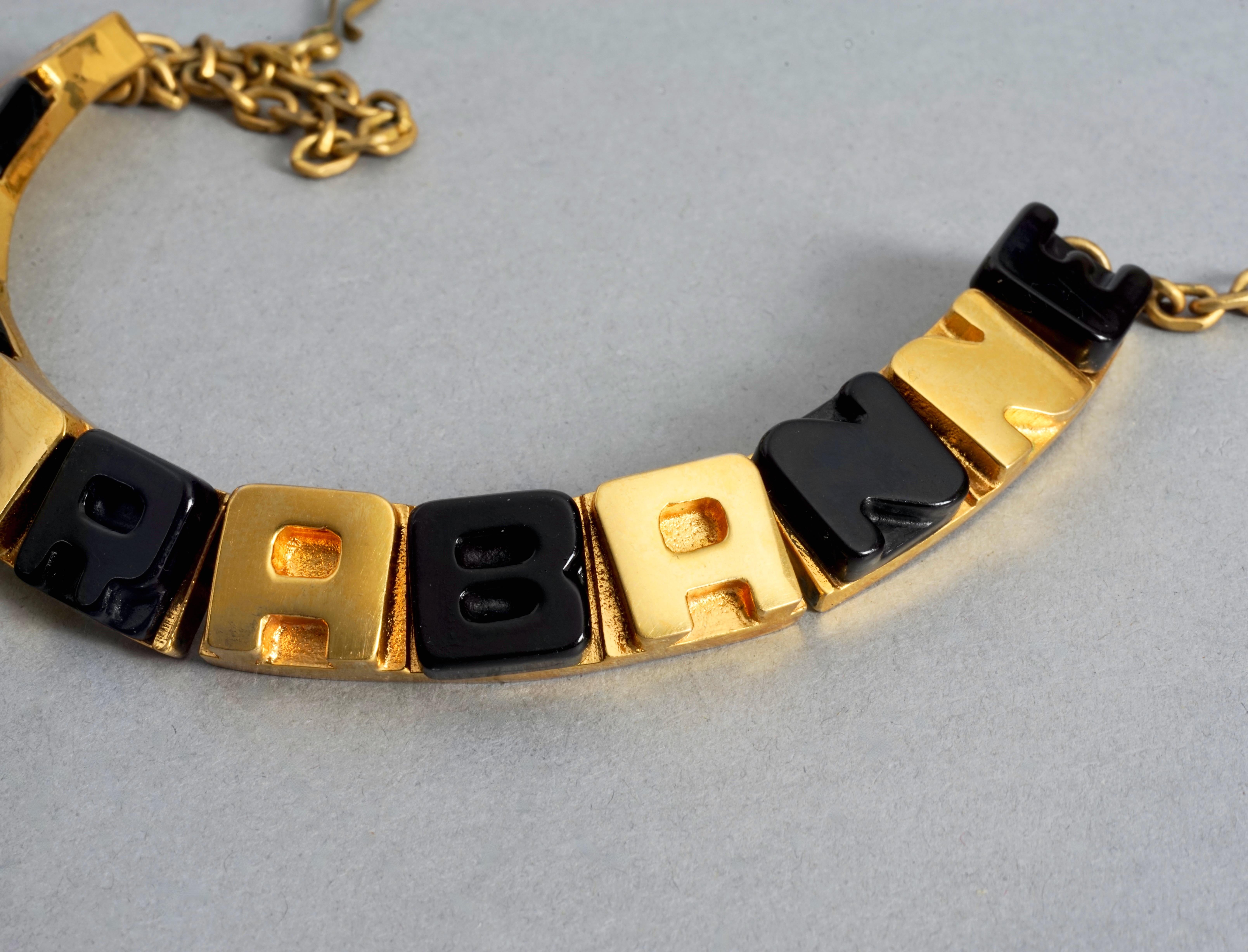 Vintage PACO RABANNE Gold Black Cube Letter Necklace For Sale 5