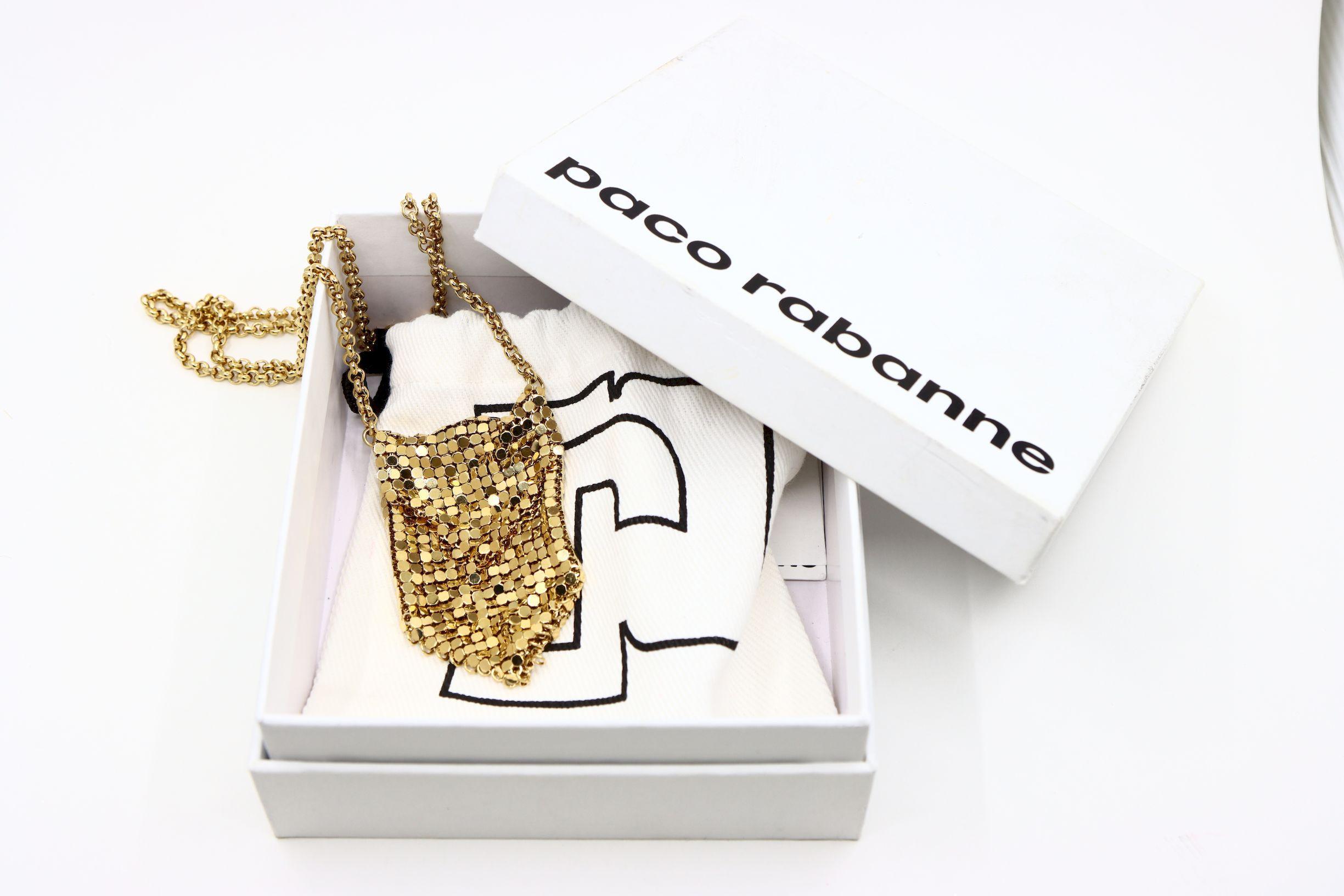 Vintage Paco Rabanne Gold Tone Chainmail Mini Handtasche Halskette im Angebot 8