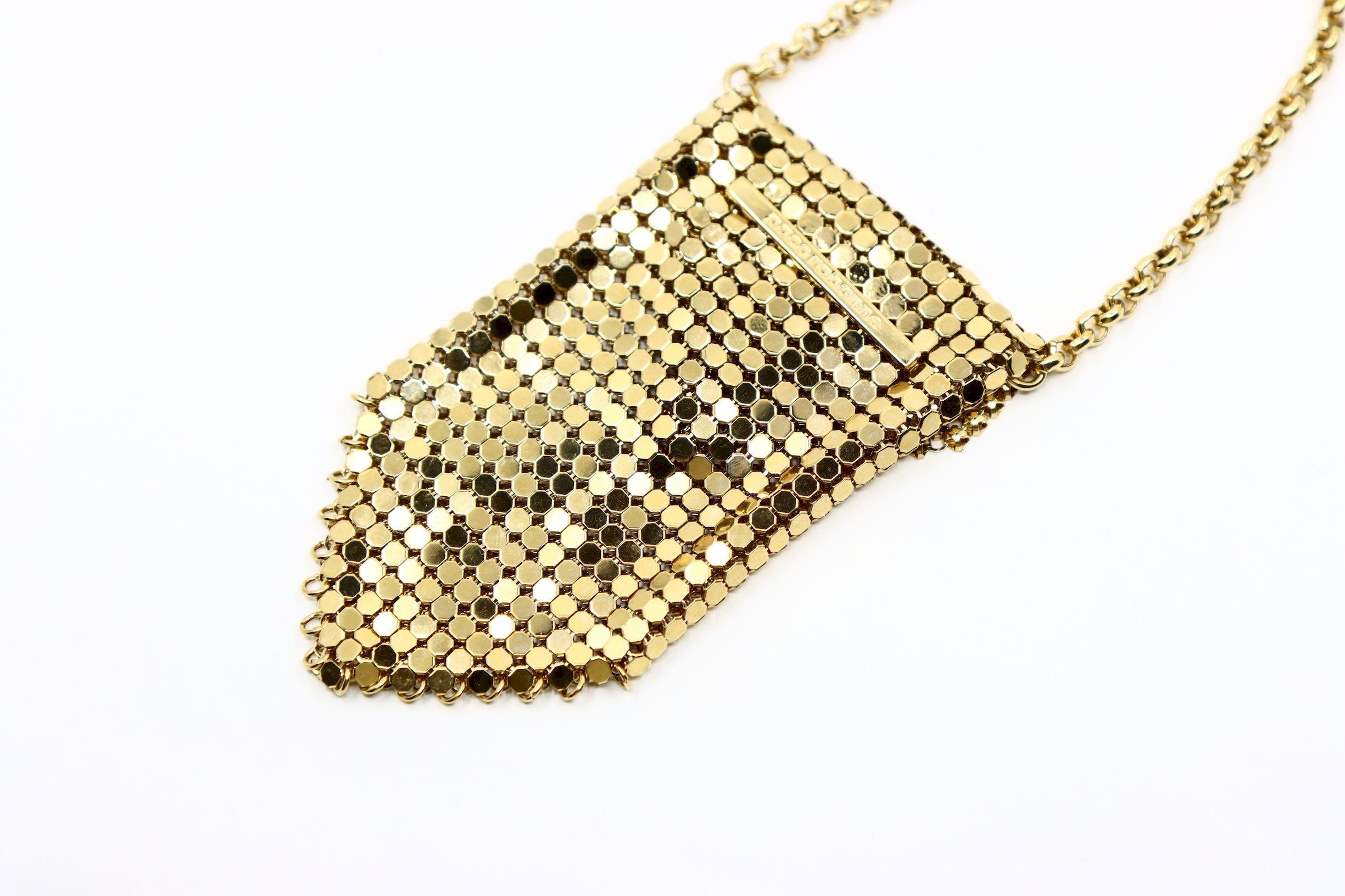Vintage Paco Rabanne Gold Tone Chainmail Mini Handtasche Halskette im Angebot 1