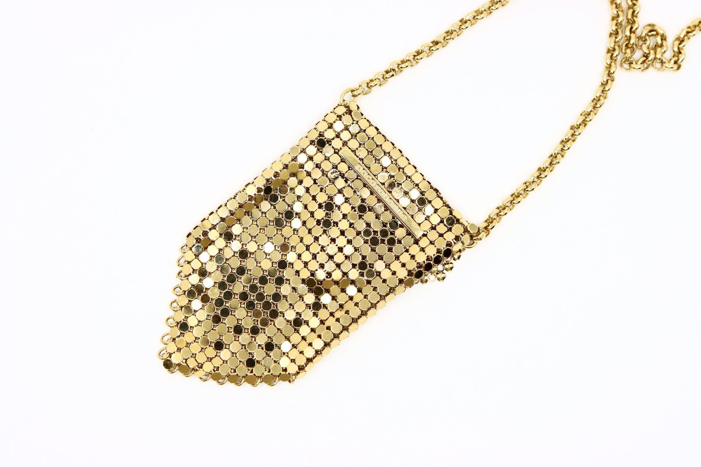 Vintage Paco Rabanne Gold Tone Chainmail Mini Handtasche Halskette im Angebot 2