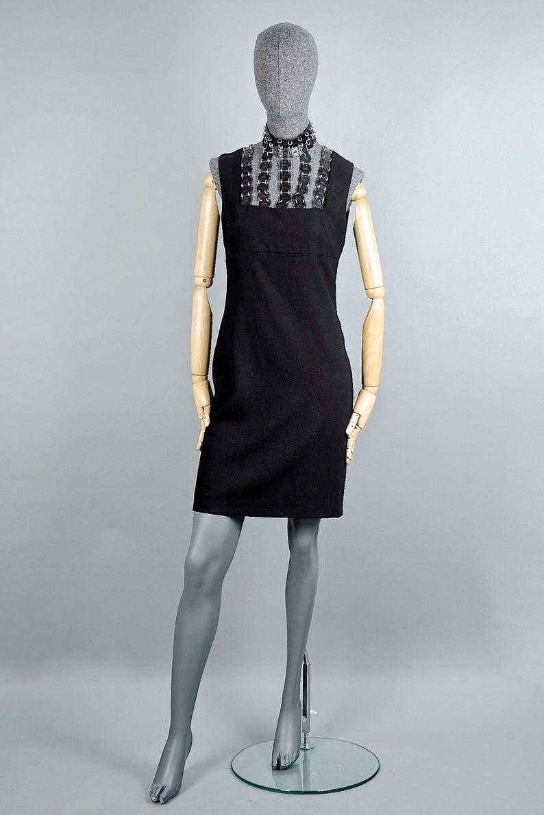 Black Vintage PACO RABANNE Logo Chainmail Metal Harness Dress For Sale