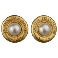 Boucles d'oreilles vintage PACO RABANNE Logo Pearl