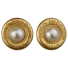 Vintage PACO RABANNE Logo Pearl Earrings