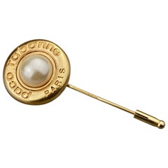 Vintage PACO RABANNE Logo Pearl Stick Pin Brooch