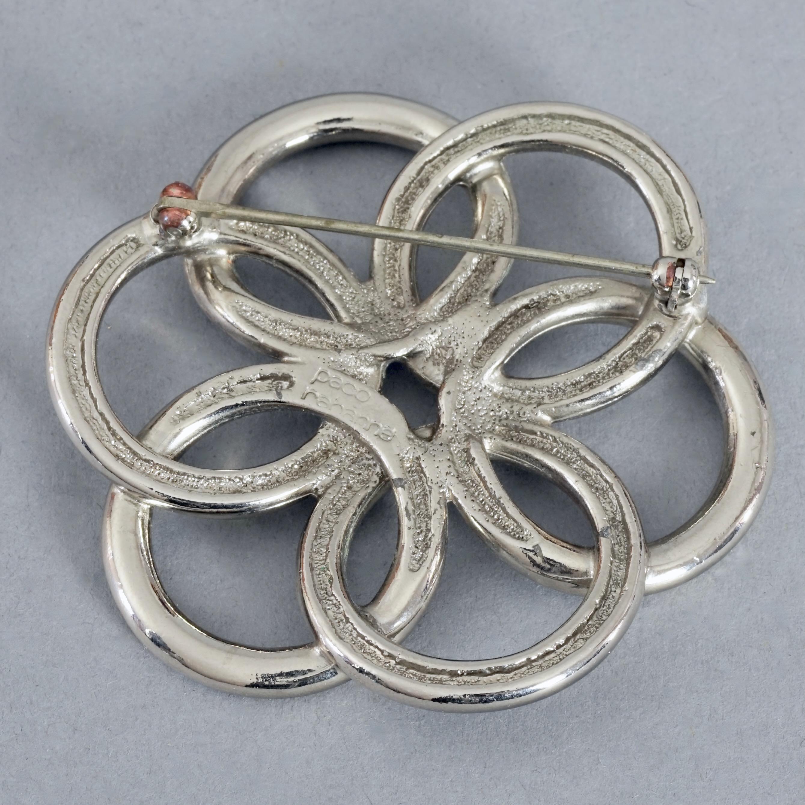 Vintage PACO RABANNE Multi Circle Silver Brooch For Sale 1
