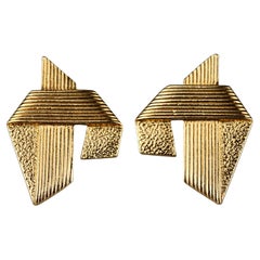 Vintage PACO RABANNE Origami Textured Gilt Earrings