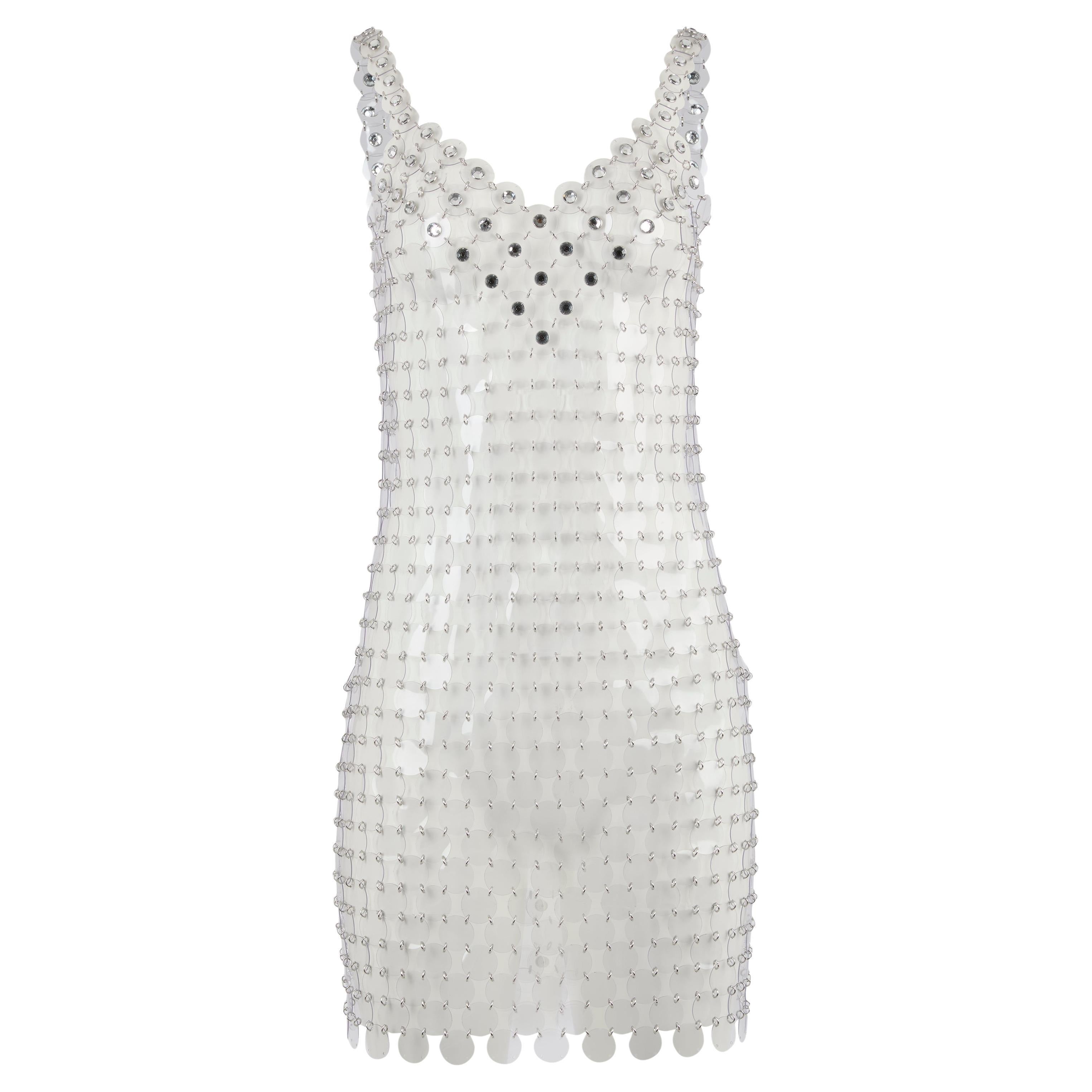 Vintage Paco Rabanne P/E 2004 Mini Abito in PVC traslucido