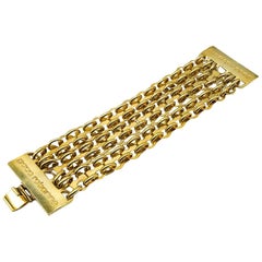 Vintage PACO RABANNE Statement Sculptural Gold Plated Chain Logo Cuff 1970s