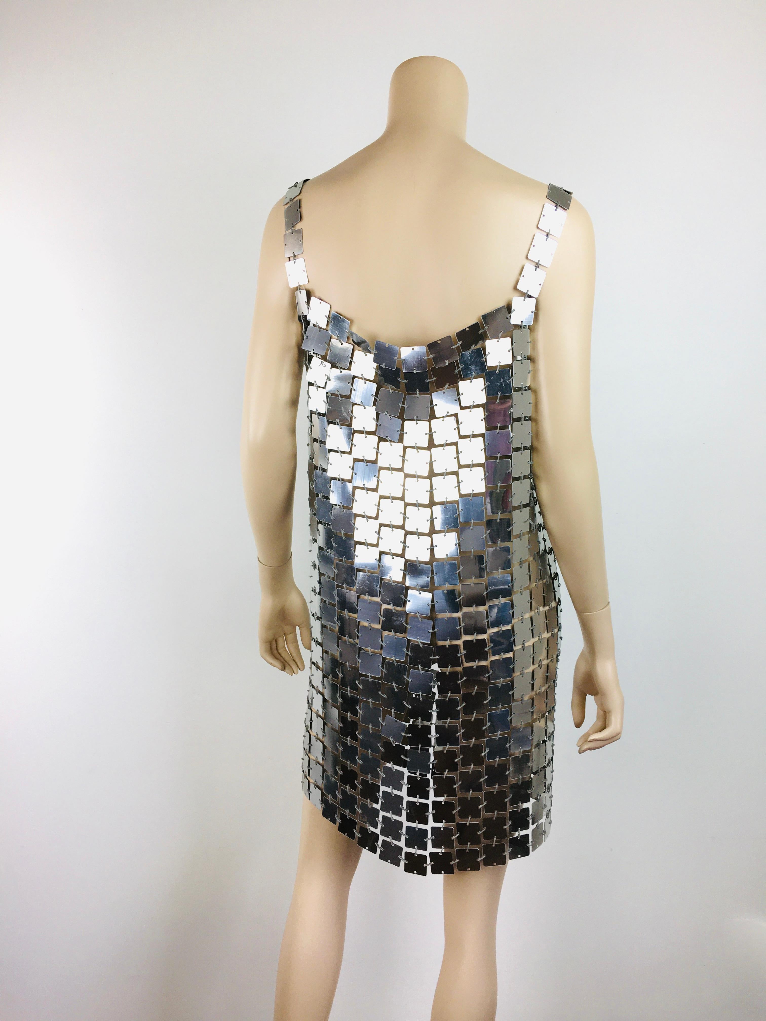 Women's Vintage Paco Rabanne Style Space Curtain Aluminum Disc Mini Dress
