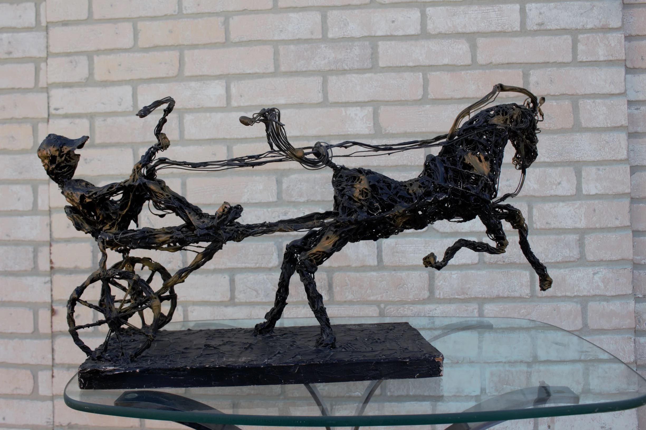 Escultura Brutalista Vintage Paco Valle Caballo y Jinete, Firmada en venta 2