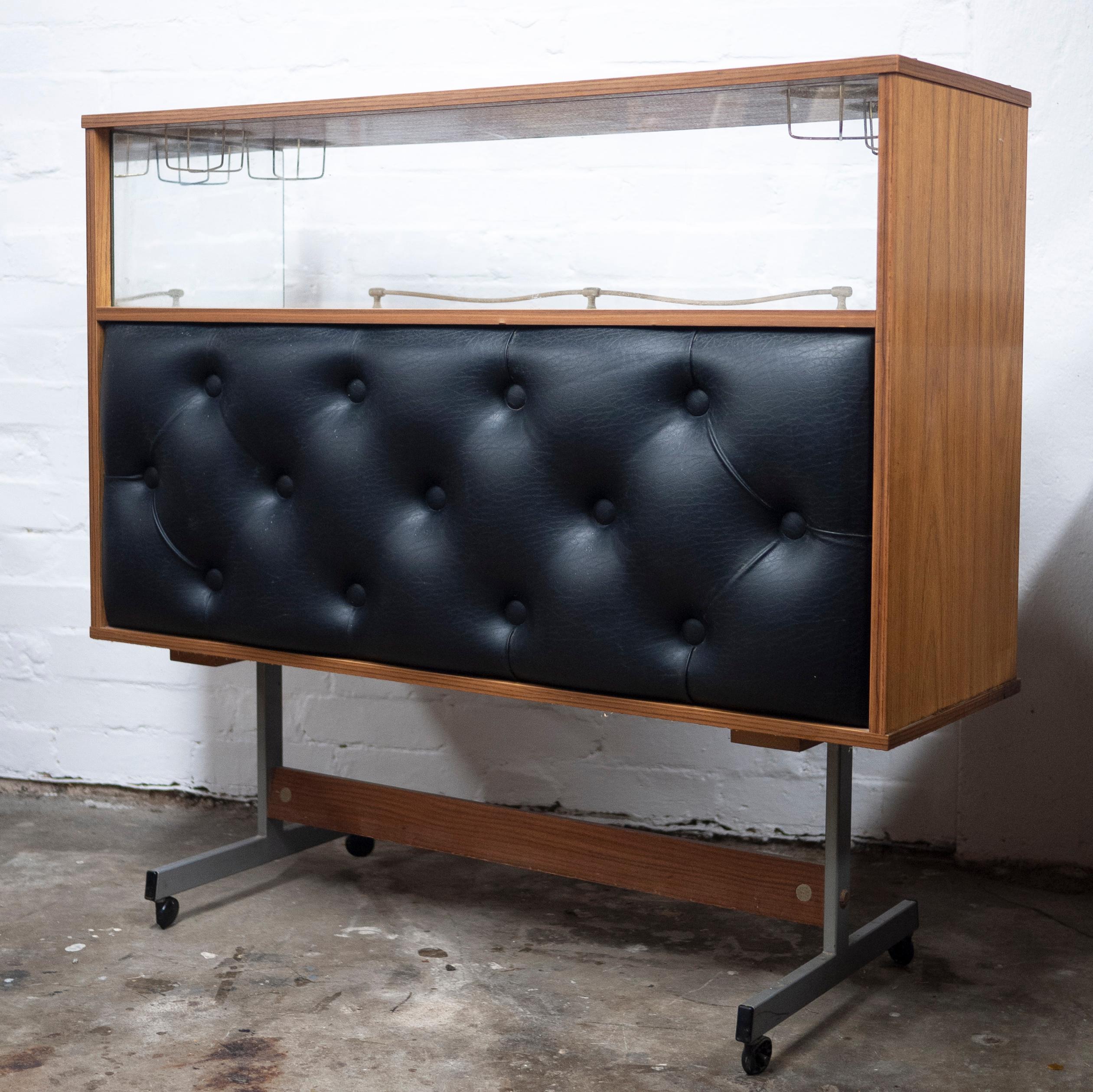 Metal Vintage Padded Fronted Formica Home Bar, 1950s For Sale