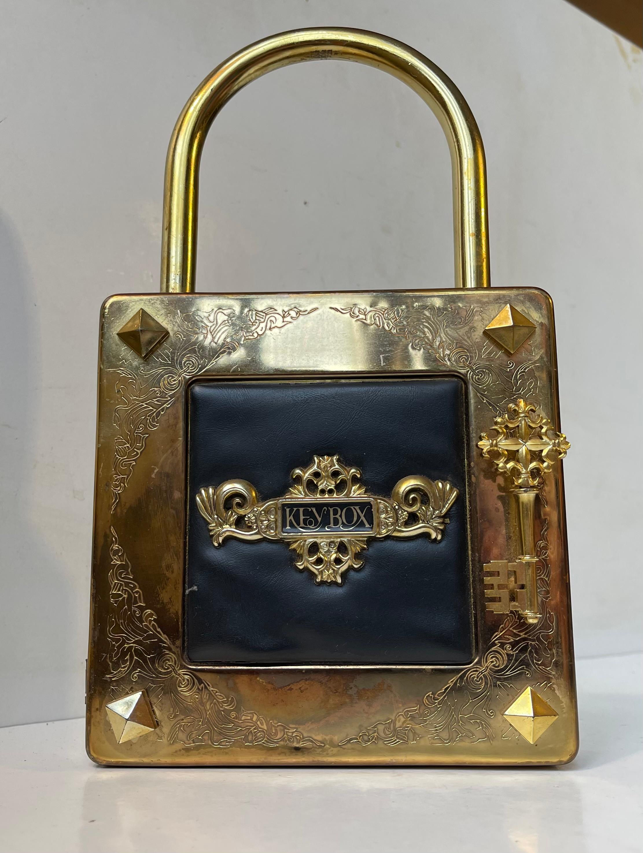 Late 20th Century Vintage Padlock Key Box in Patinated Brass, Japan 1980s For Sale
