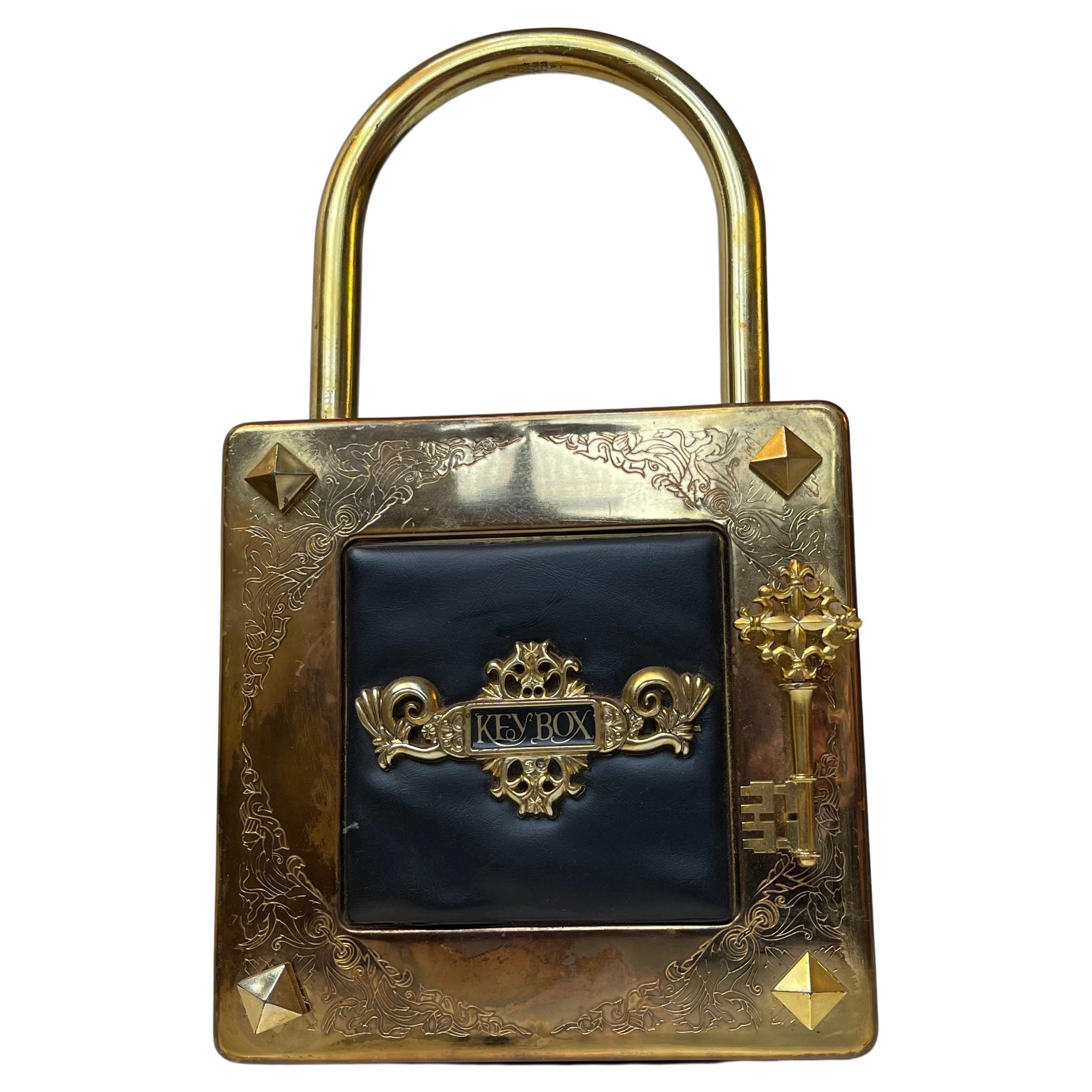 Vintage Padlock Key Box in Patinated Brass, Japan 1980s For Sale
