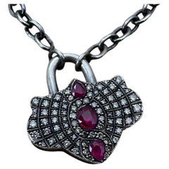 Vintage Padlock Necklace with Diamond and Rubies