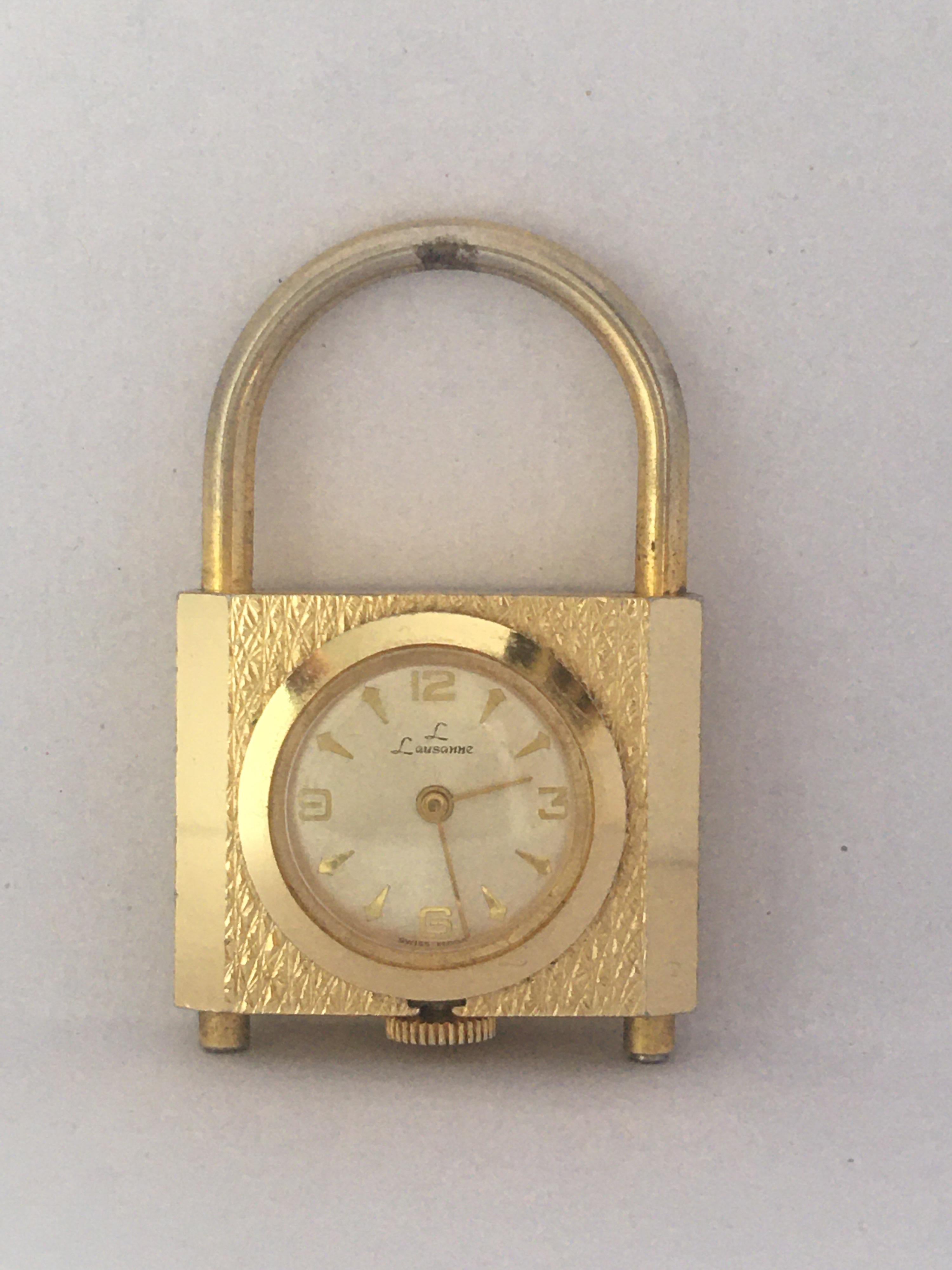Vintage Padlock Shape Swiss Mechanical Pendant Watch For Sale 6