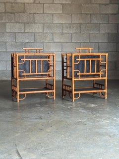 Vintage Pagoda British Colonial Style Bamboo and Cane Magazine Racks- a Pair