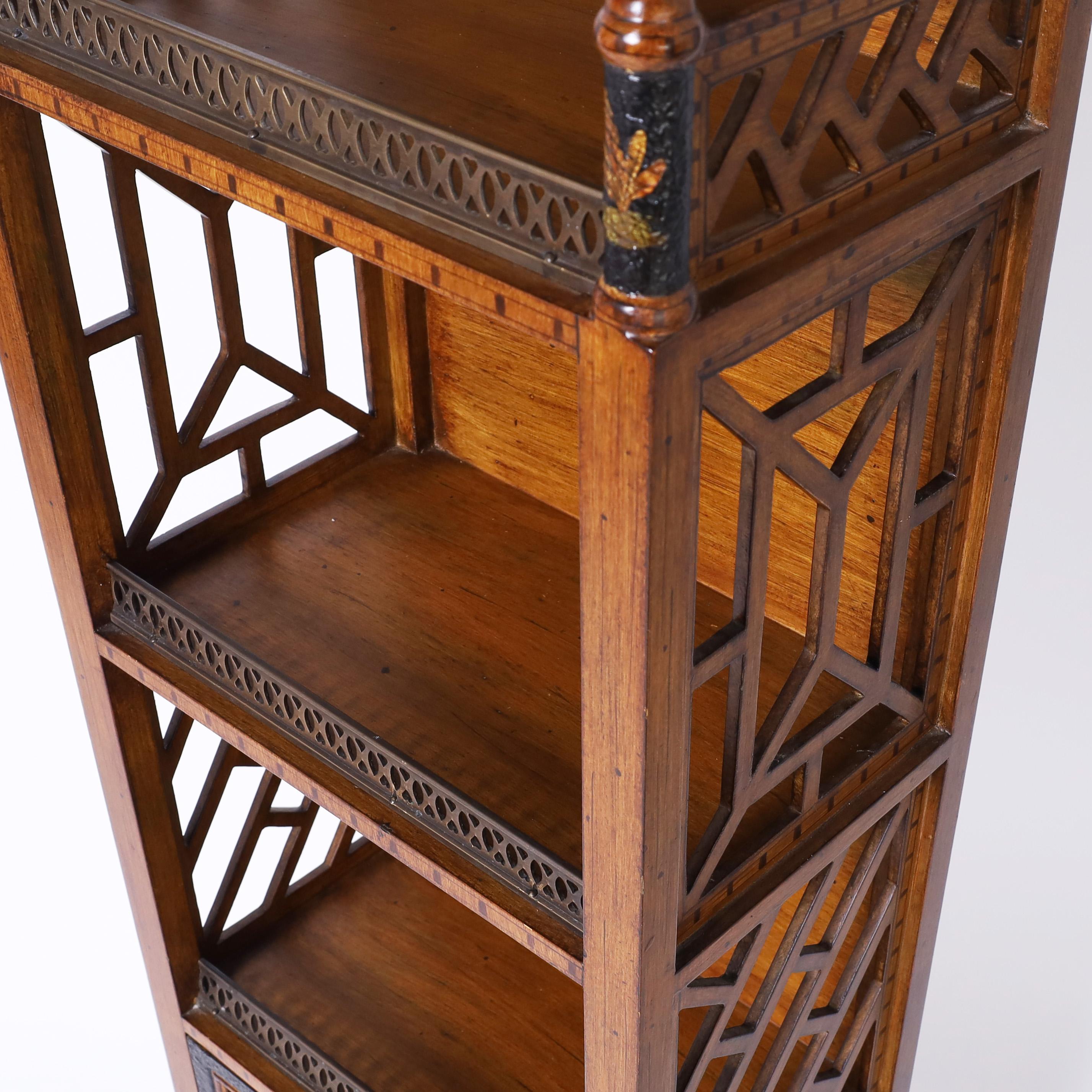 20th Century Vintage Pagoda Chinese Chippendale Etagere with Chinoiserie For Sale