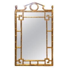 Vintage Pagoda Faux Bamboo Greek Key Gold Wall Mirror