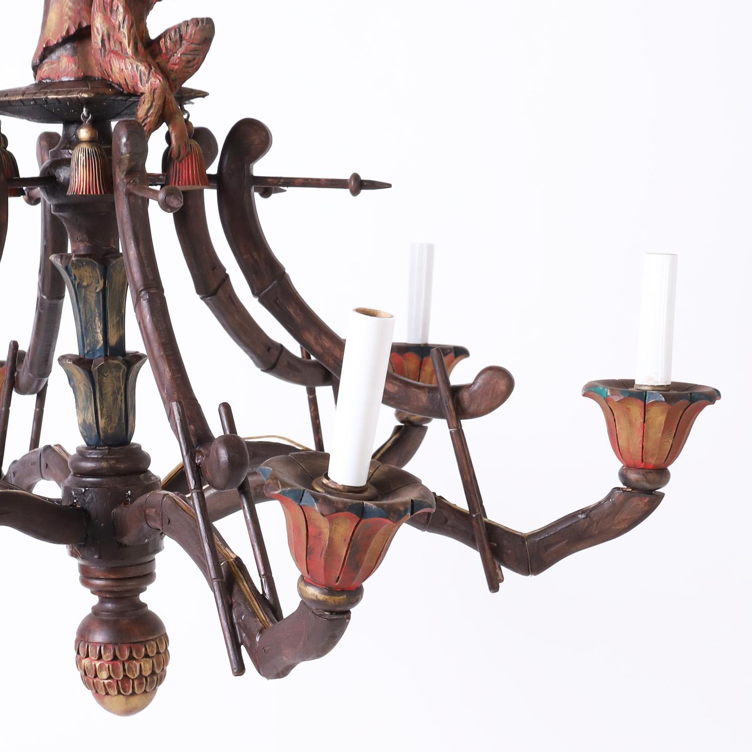 20th Century Vintage Pagoda Form Chandelier with Monkey For Sale
