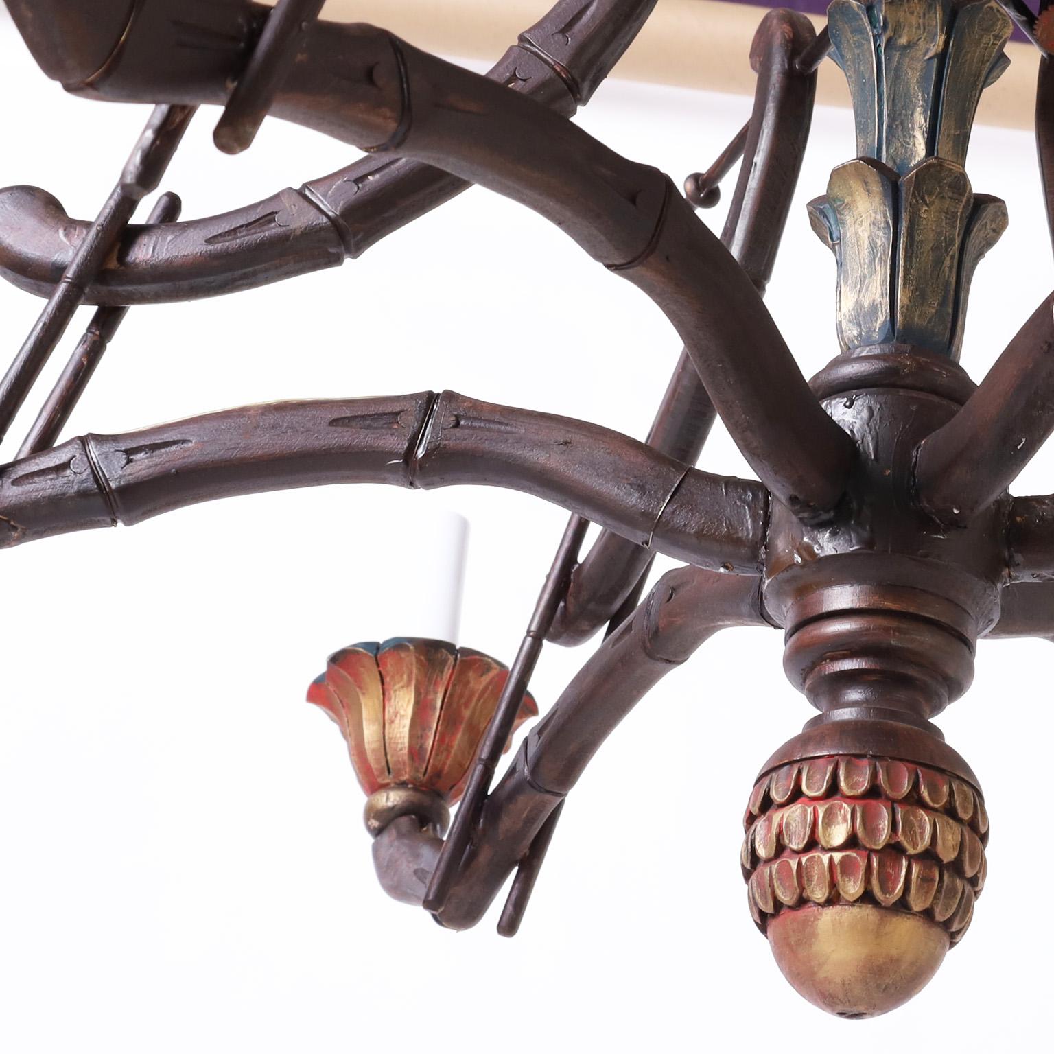 Vintage Pagoda Form Chandelier with Monkey For Sale 1