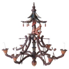 Vintage Pagoda Form Chandelier with Monkey