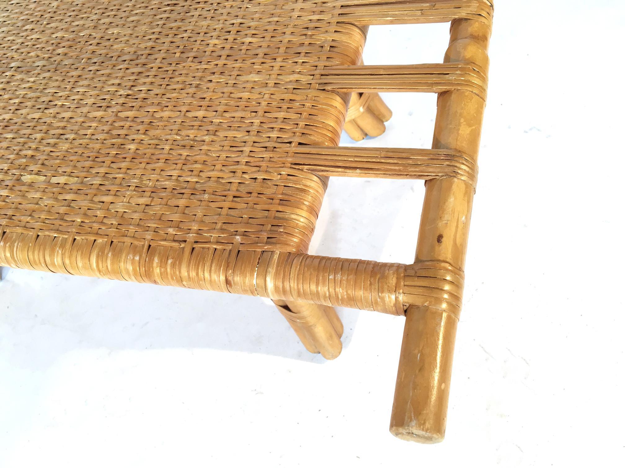 Organic Modern Vintage Pagoda Style Bamboo with Cane Coffee Table