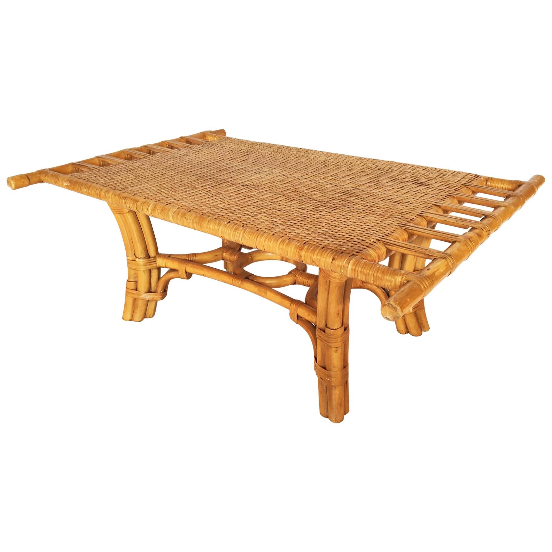 Vintage Pagoda Style Bamboo with Cane Coffee Table