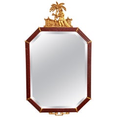 Vintage Paint Decorated Chinoiserie Mirror with Gilt Gold Pagoda Top