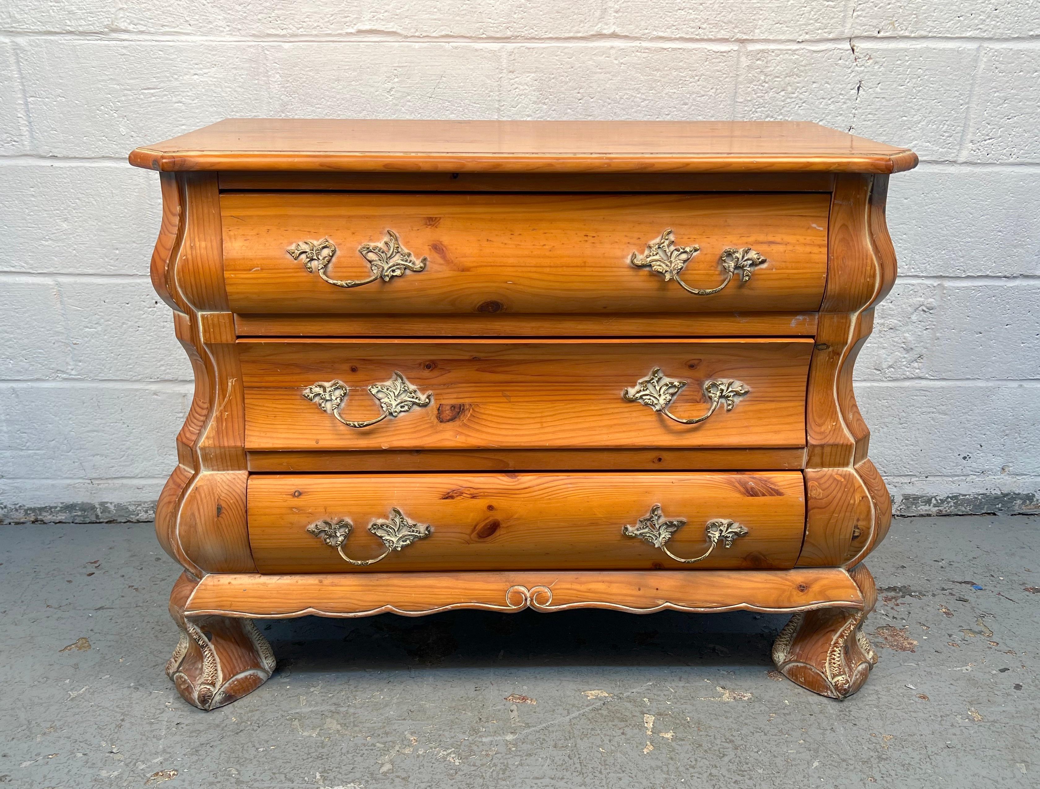 French Provincial French Bombe Style Three-Drawer Chest For Sale