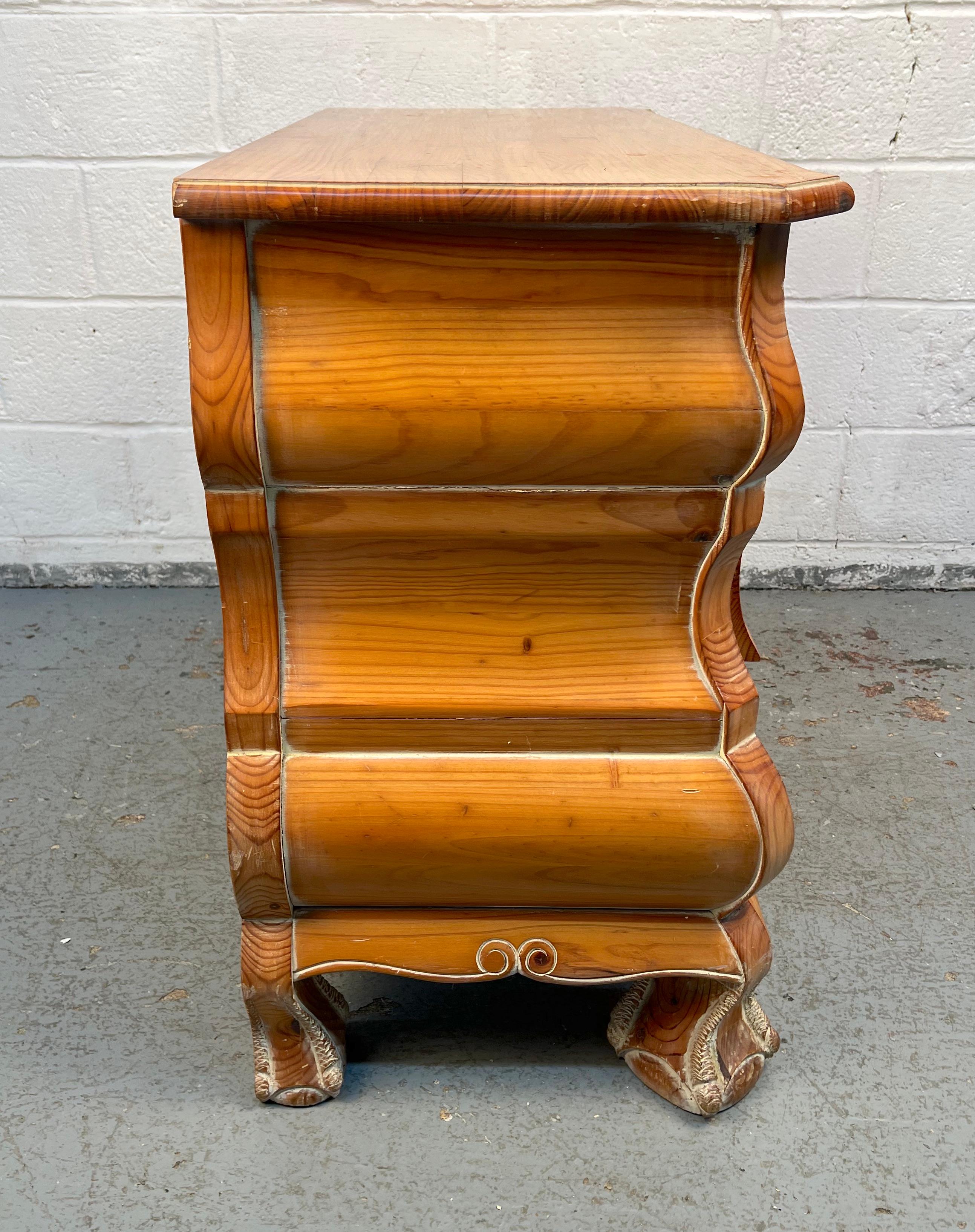 Pine French Bombe Style Three-Drawer Chest For Sale
