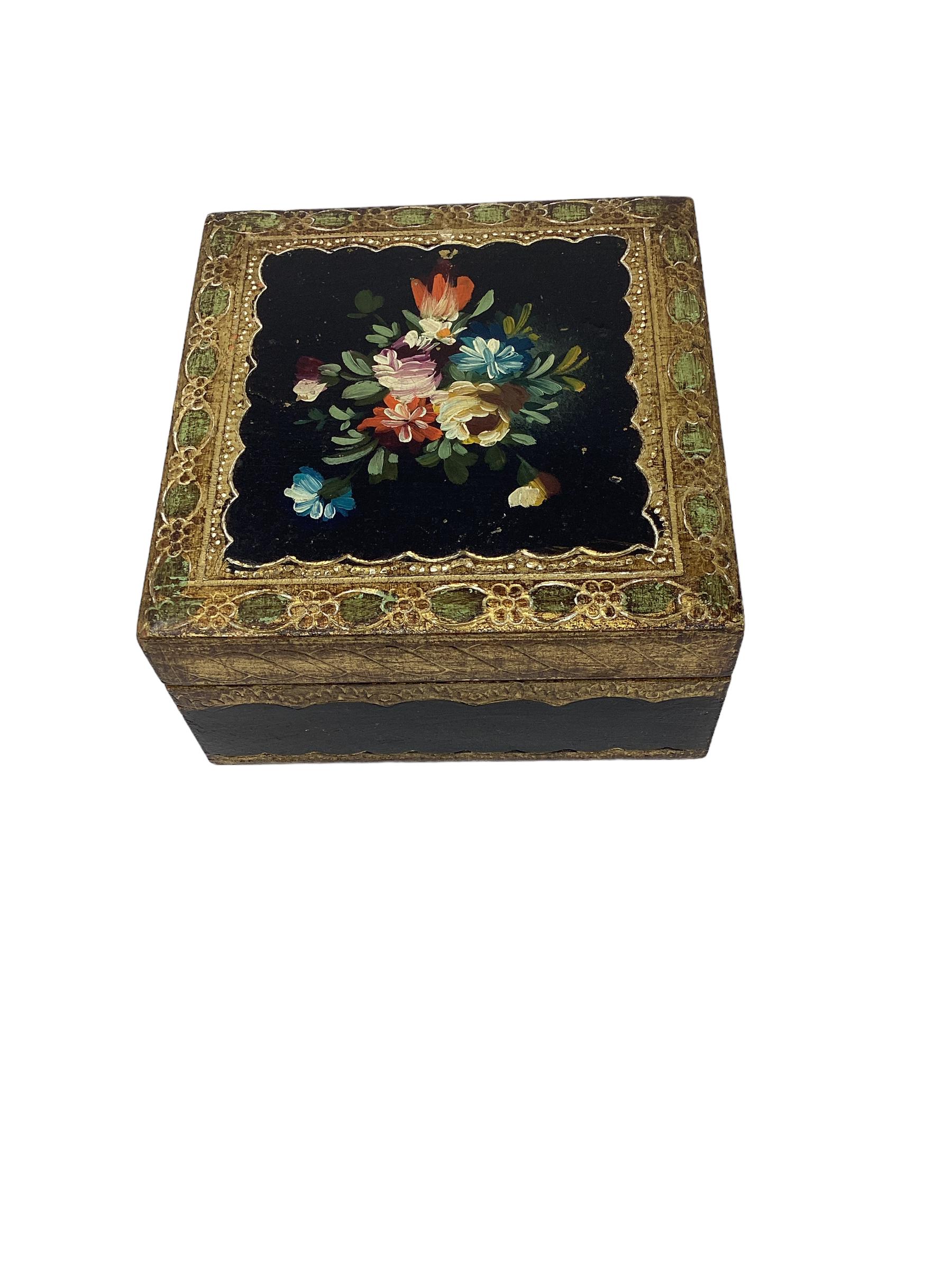 Wood Vintage Painted and Gilt Florentine Box For Sale