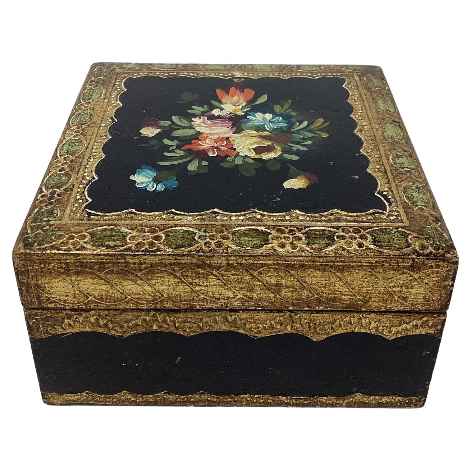 Florentine bemalte und vergoldete Vintage-Schachtel