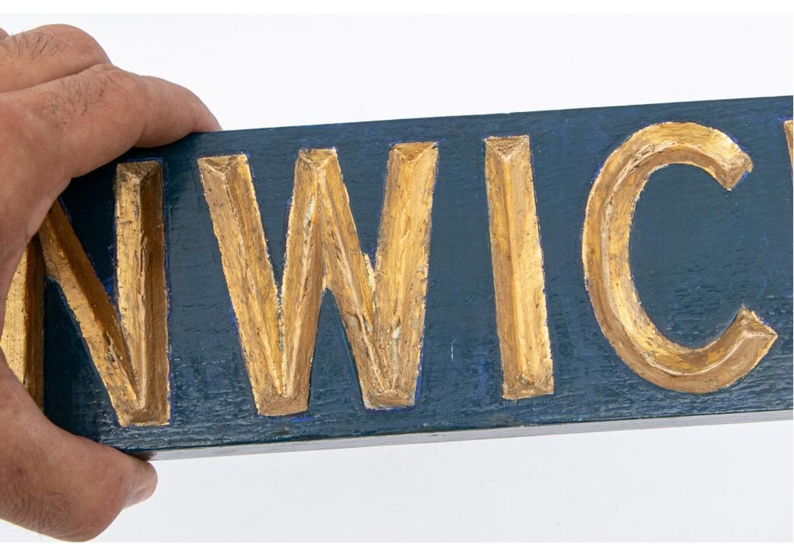 Hand-Painted Vintage Painted and Gilt Lettered Greenwich Sign