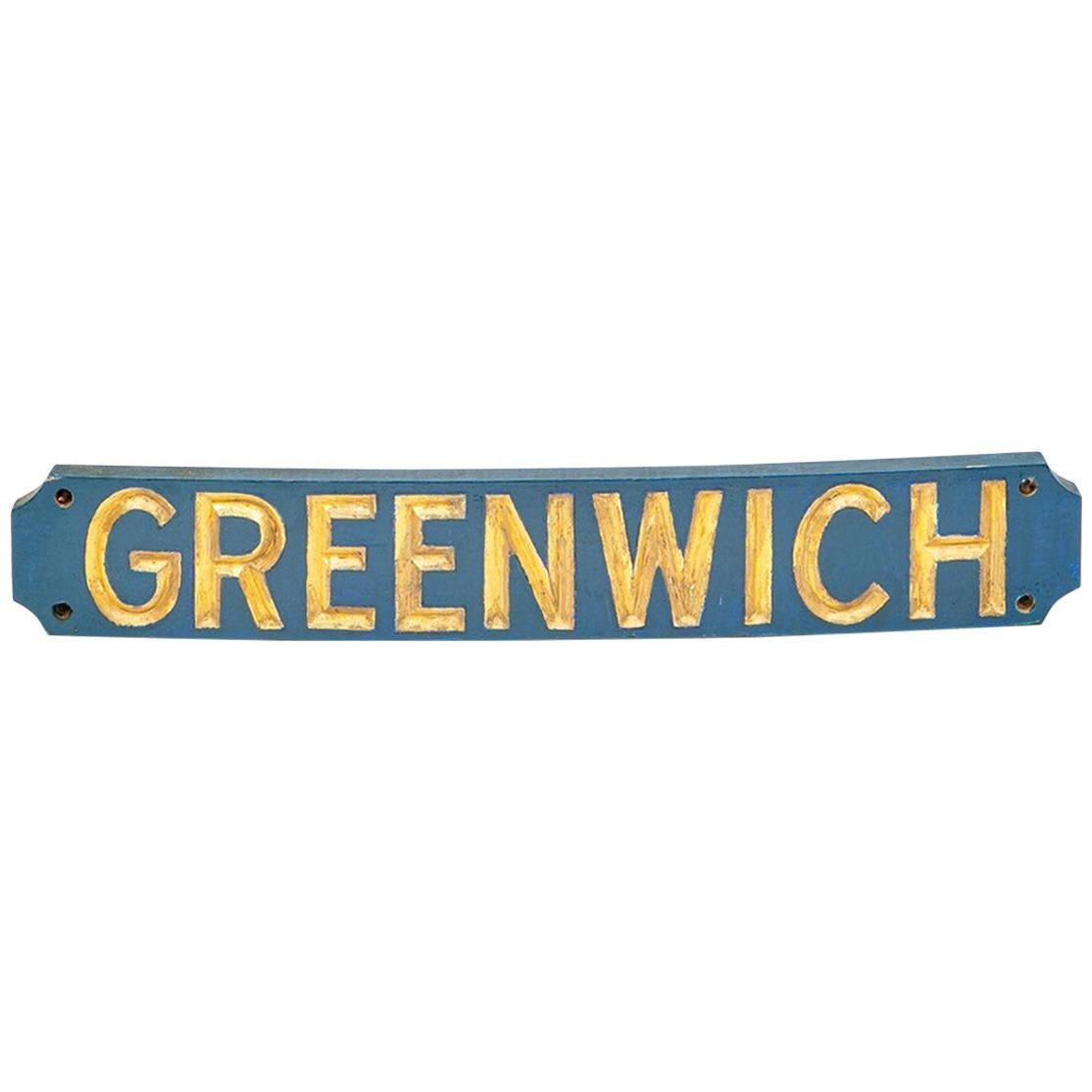 Vintage Painted and Gilt Lettered Greenwich Sign