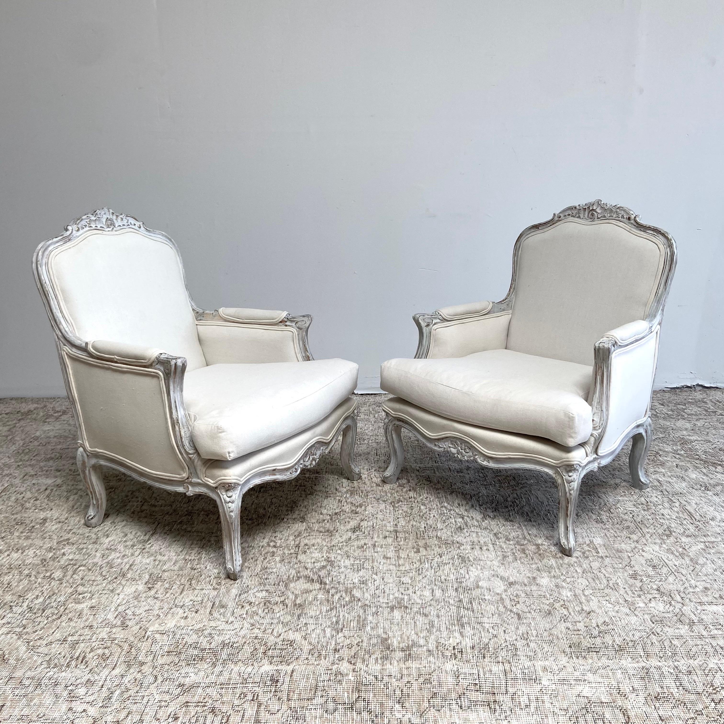 Vintage Painted and Upholstered Bergere Chairs 5