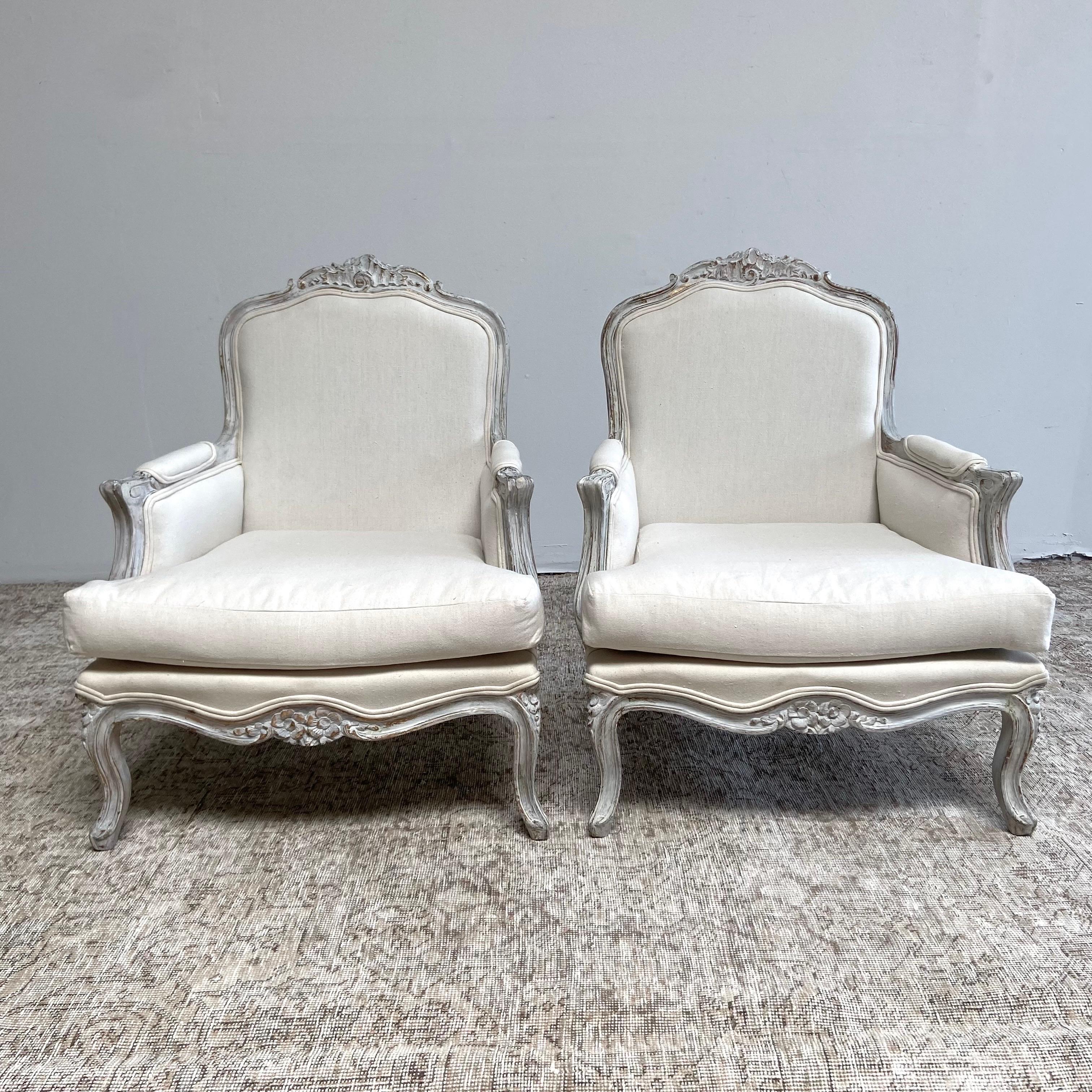 Vintage Painted and Upholstered Bergere Chairs In Good Condition In Brea, CA