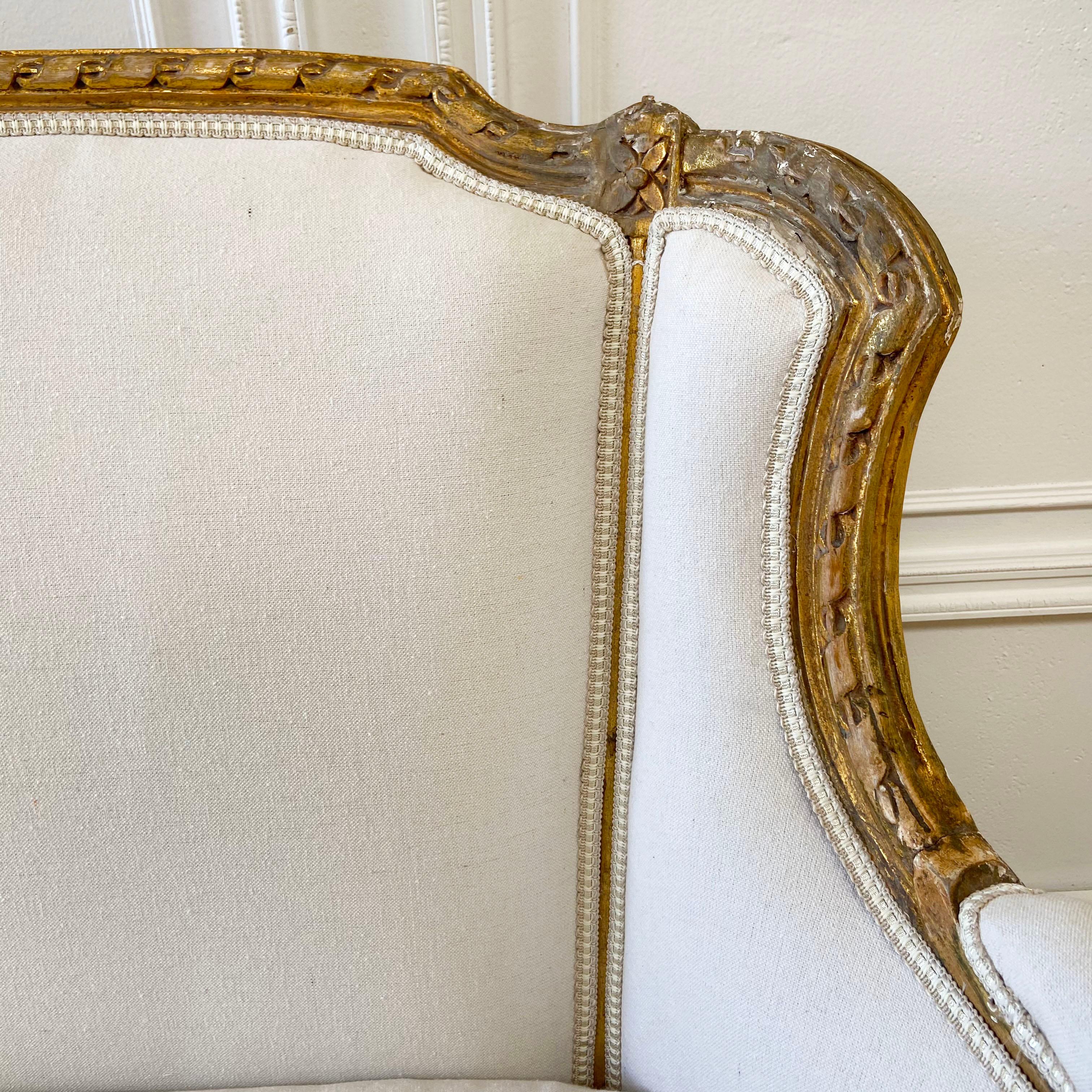 Vintage Painted and Upholstered Giltwood Louis XVI Style Sofa Settee 1