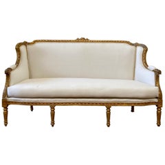 Vintage Painted and Upholstered Giltwood Louis XVI Style Sofa Settee