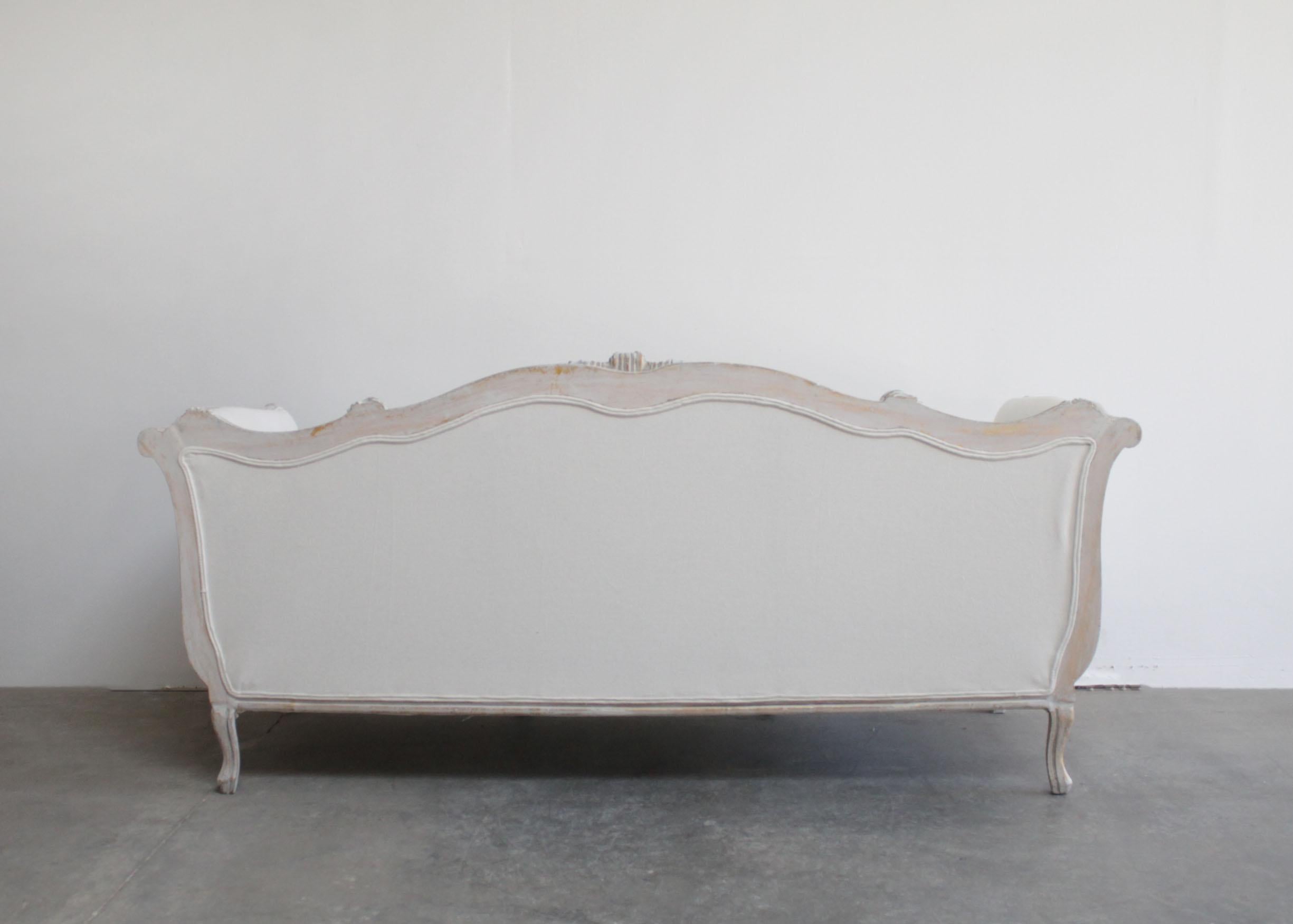 Cotton Vintage Painted and Upholstered Louis XV Daybed Style Sofa