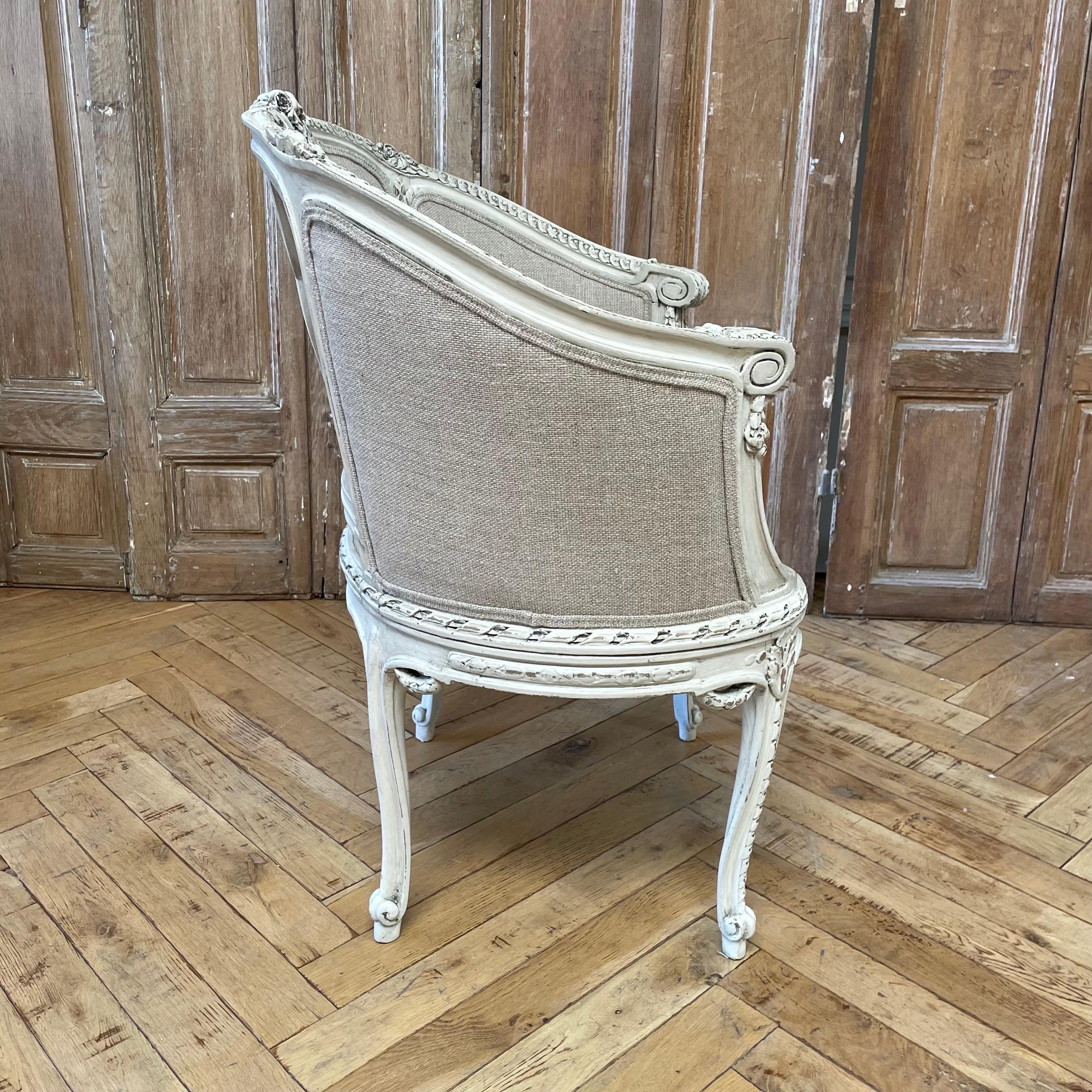 Vintage Painted and Upholstered Louis XV Style Barrel Chair 1