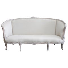 Vintage Painted and Upholstered Louis XV Style Curved Back Sofa
