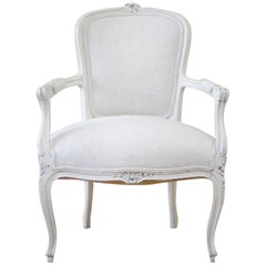 Vintage Painted and Upholstered Louis XV Style Decorative Armchair