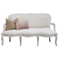 Vintage Painted and Upholstered Louis XV Style Open Arm Sofa Settee