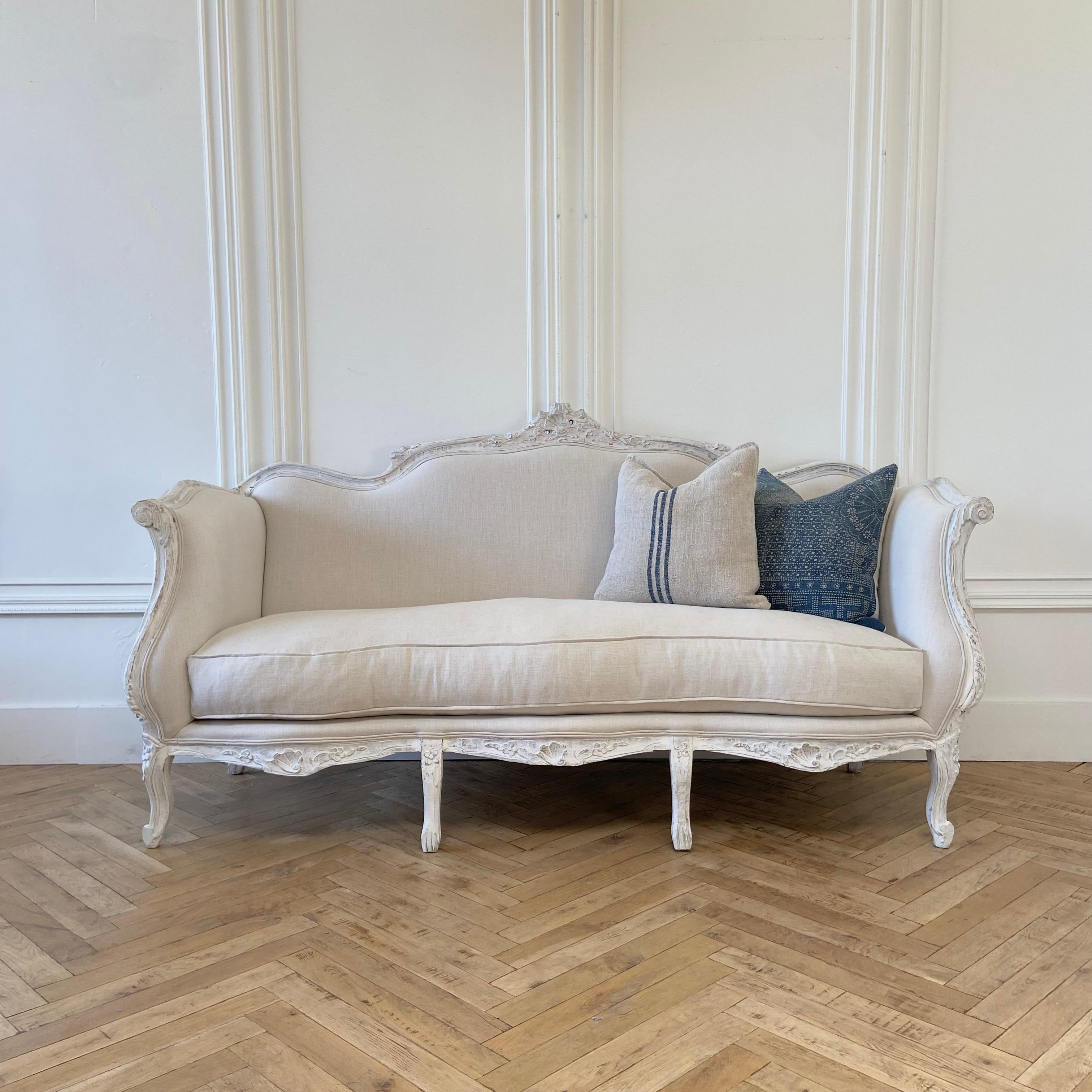 Vintage Painted and Upholstered Louis XV Style Settee In Good Condition In Brea, CA